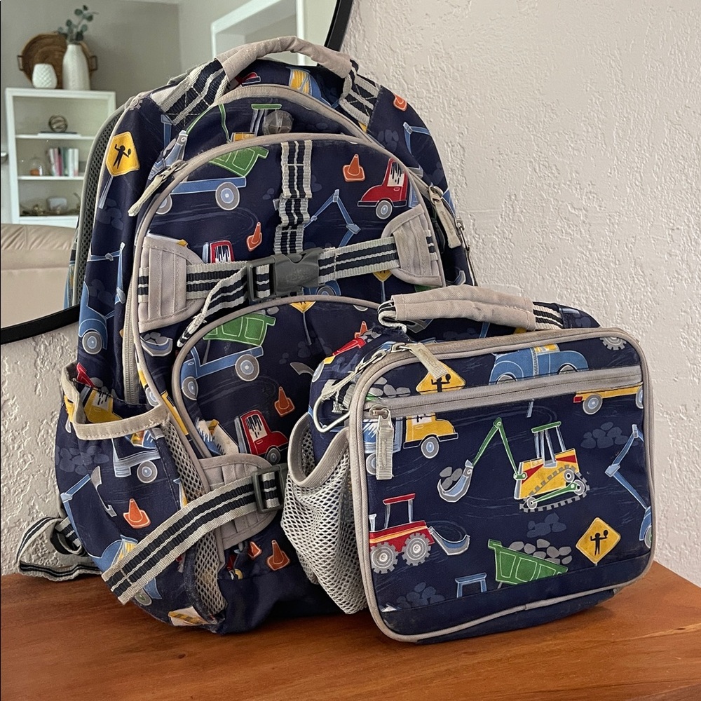 Pottery Barn Kids Blue Construction Backpack and Lunchbox Bundle